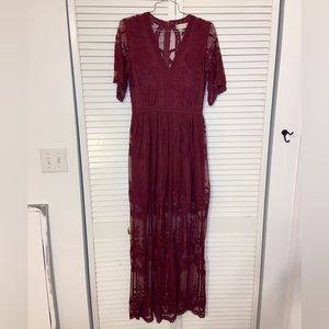 Burgundy lace maxi dress